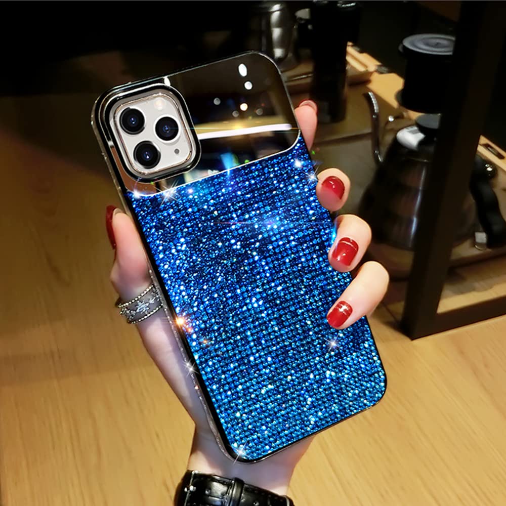 Bonitec Compatible with iPhone 15 Pro Max Mirror Case Glitter for Women Girly Bling Sparkle Luxury Gradient Glitter Rhinestone Shockproof Protective Cover Phone Case for iPhone 15 Pro Max Blue