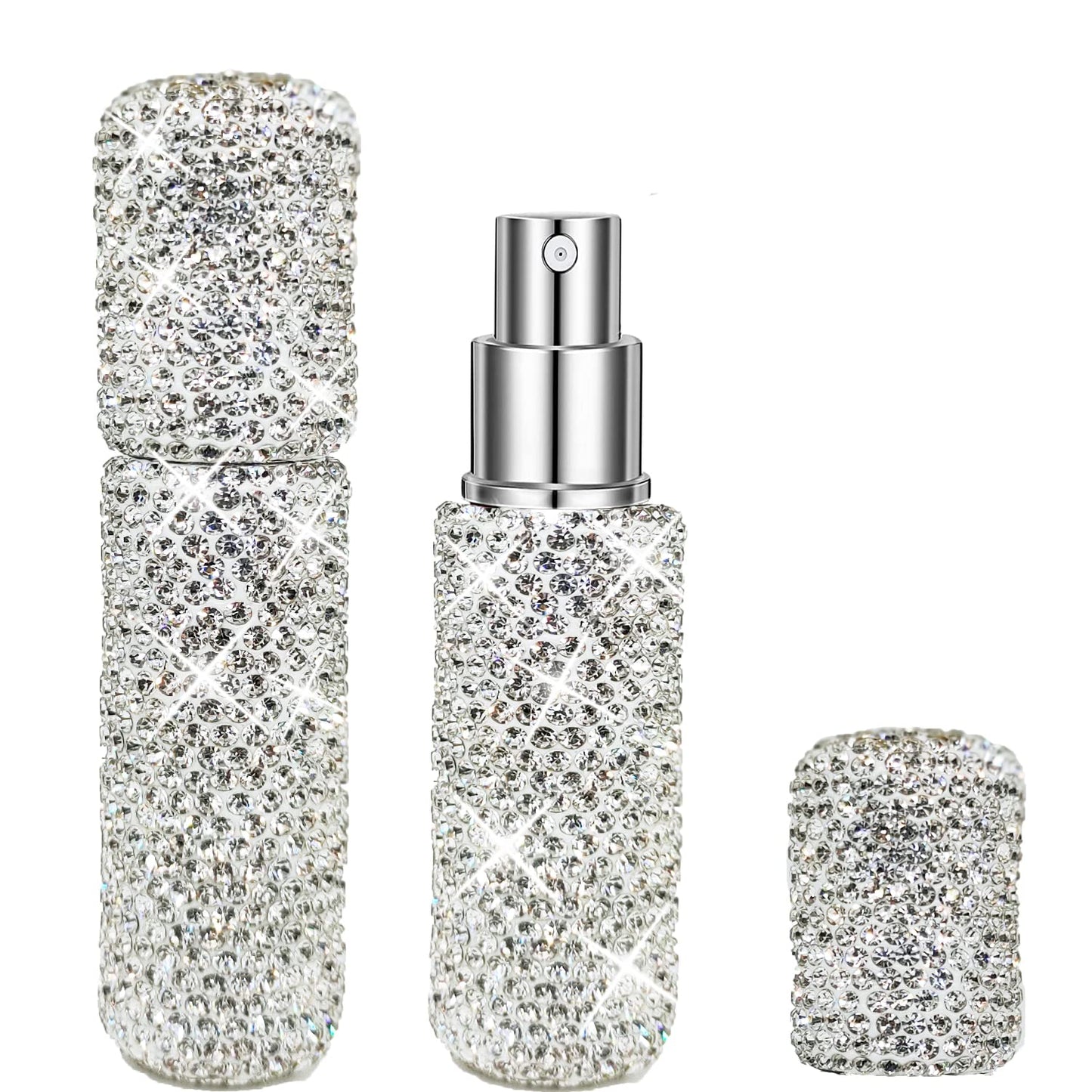 WedFeir 10ML Bling Perfume Spray Bottle Rhinestone Travel Refillable Perfume Atomizer Bottle Bling Portable Mini Perfume Spray Dispensers. (Silver)