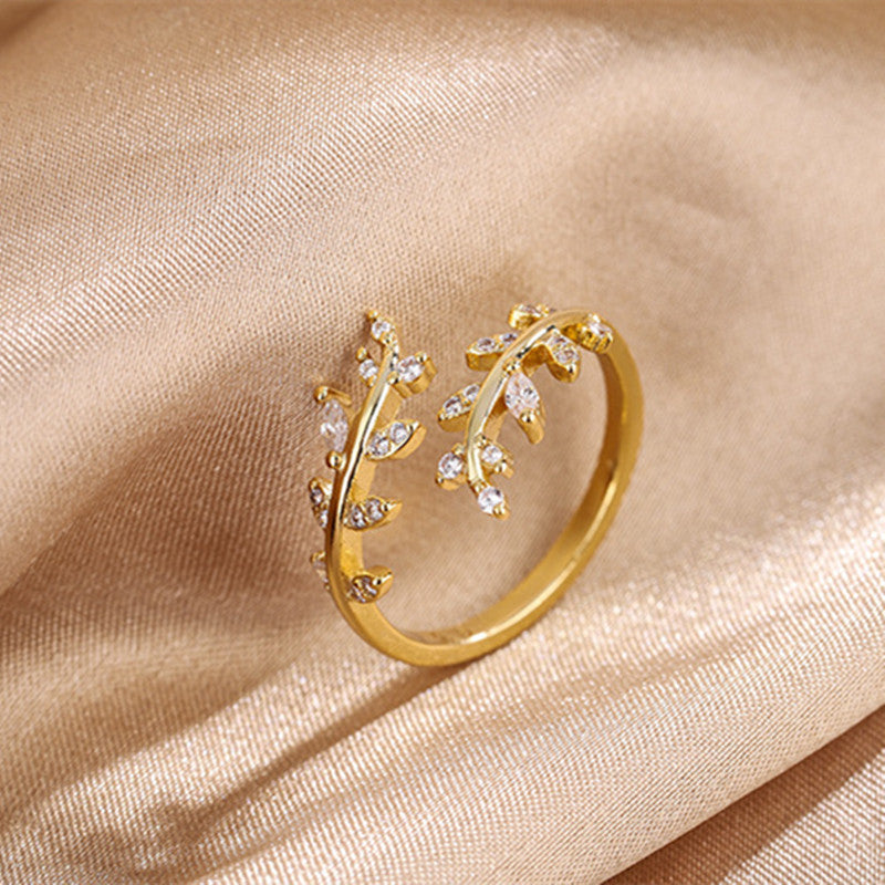 Refined Rhinestone Leaves Twigs Fashion Ring