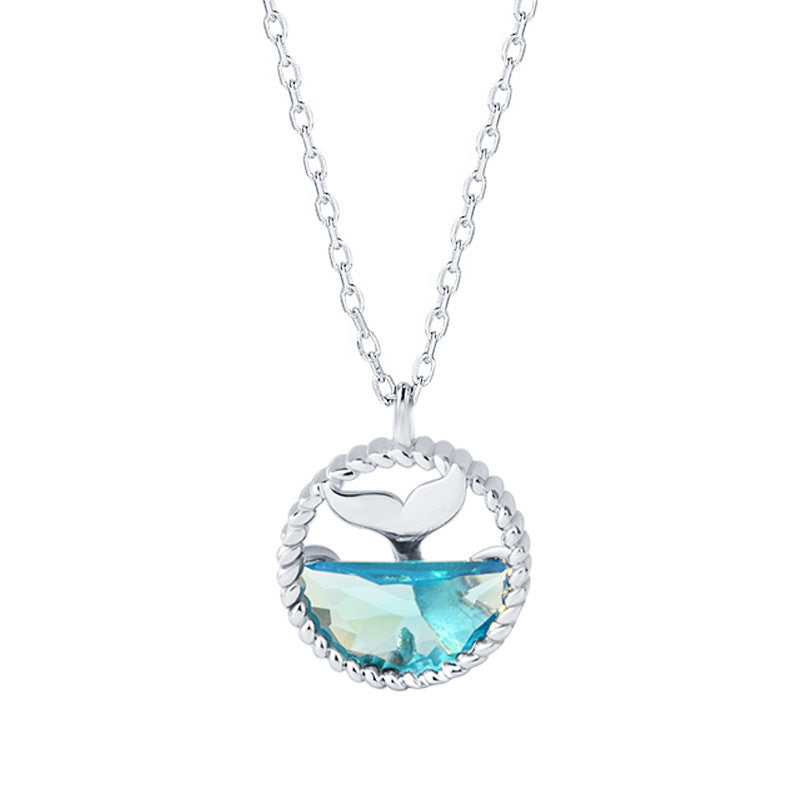 S925 Silver Mermaid Tears Ocean Crystal Necklace