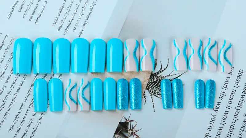24 Pcs Medium Square Press On Nails with Glitter Sequin