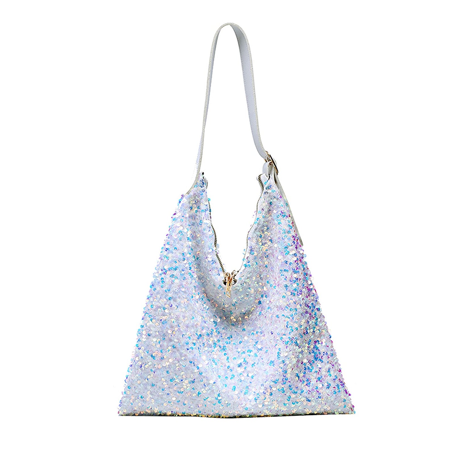 Women Glitter Sequin Shoulder Tote Bag Ladies Large Capacity Shiny Shopping Bag Pouch