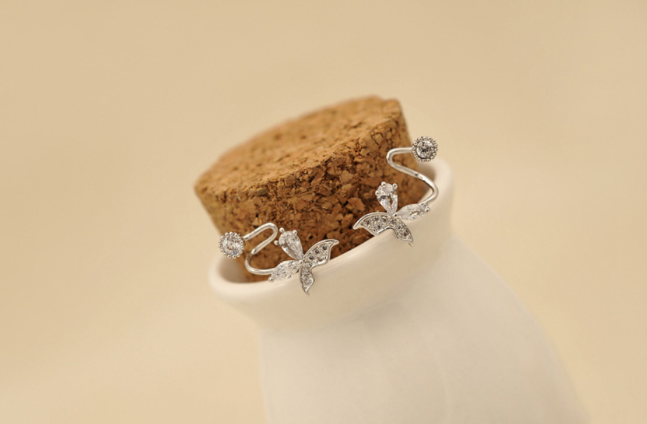 Butterfly Rhinestone Ear Clips (Earrings)
