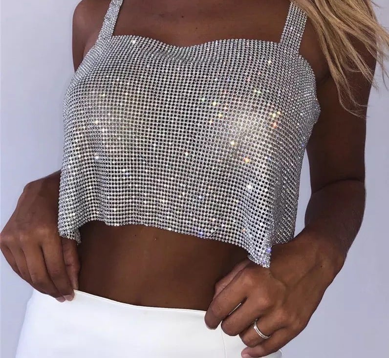 Bling Rhinestones Crop Top with Full Sequins Design