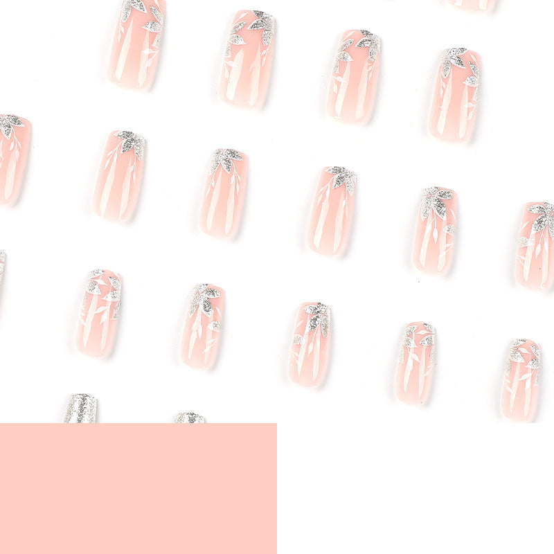 Pink Silver Glitter Maple Leaf Ballerina Nail Art Patches