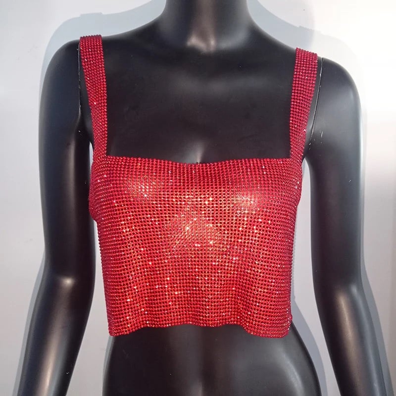 Bling Rhinestones Crop Top with Full Sequins Design
