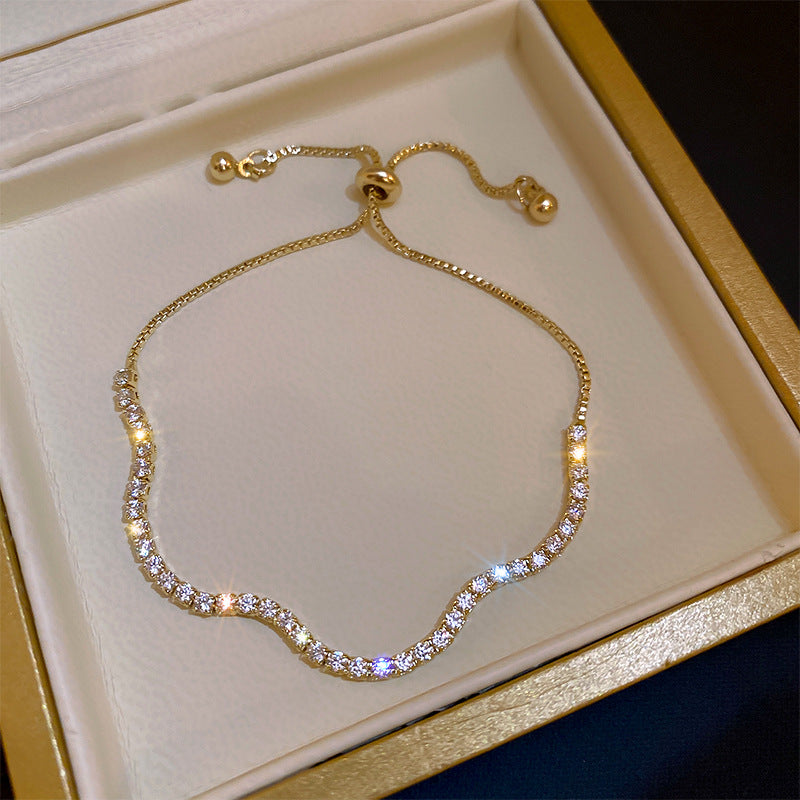Zircon Inlaid Bracelet with Emerald Green Sparkle
