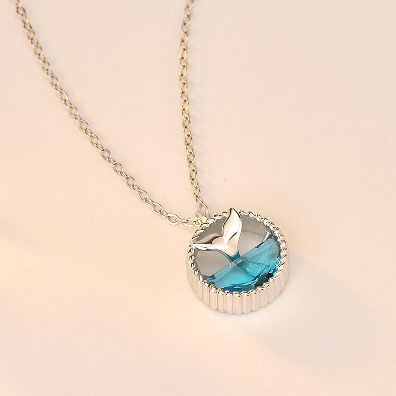 S925 Silver Mermaid Tears Ocean Crystal Necklace