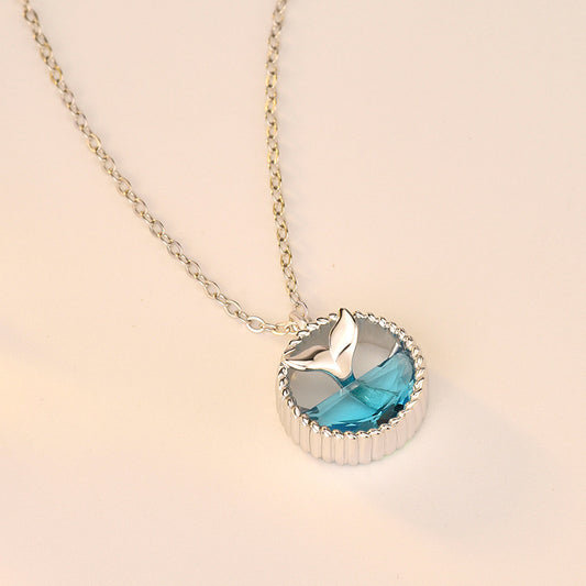 S925 Silver Mermaid Tears Ocean Crystal Necklace