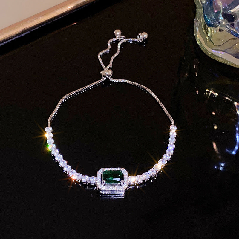 Zircon Inlaid Bracelet with Emerald Green Sparkle