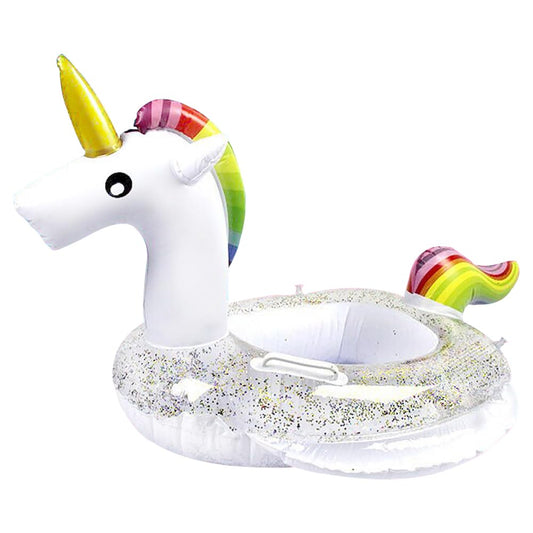 New Baby Swimming Pool Floats for Toddler Kids 0-8 Years Under 44lb Inflatable Swim Ring Water Raft with Seat and Handle for Summer Beach Outdoor Children Infant Bath Toys (White Unicorn)