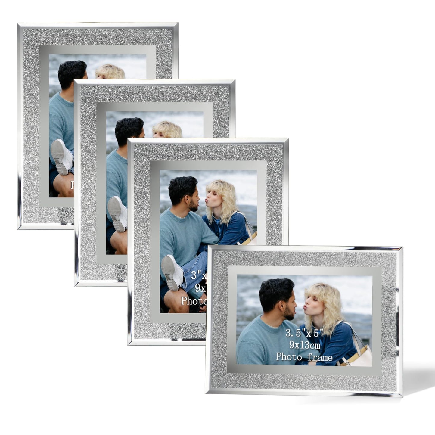 Calenzana Picture Photo Frames 3.5 x 5 Sparkle Glass Frame Set for Tabletop 4 Pack
