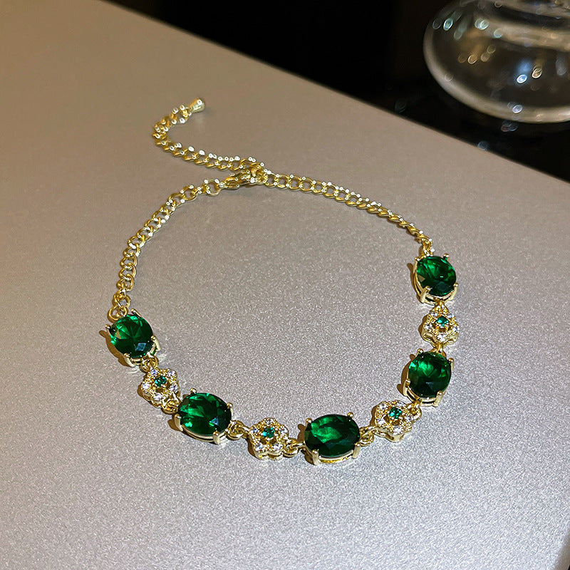 Zircon Inlaid Bracelet with Emerald Green Sparkle
