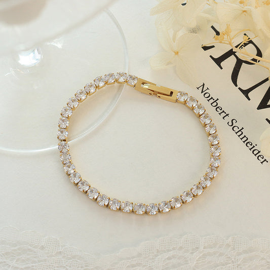 Rhinestone and Zircon Titanium Steel Bracelet