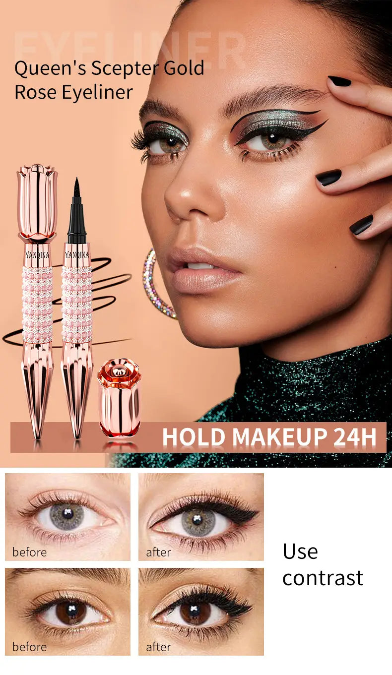 Black Liquid Eyeliner Pen with Rhinestones - Long Wear