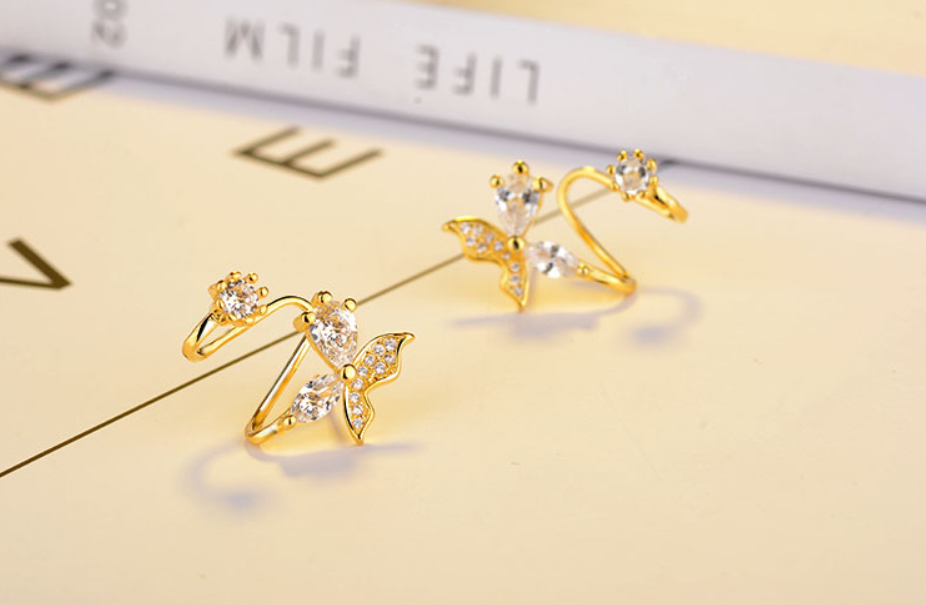Butterfly Rhinestone Ear Clips (Earrings)
