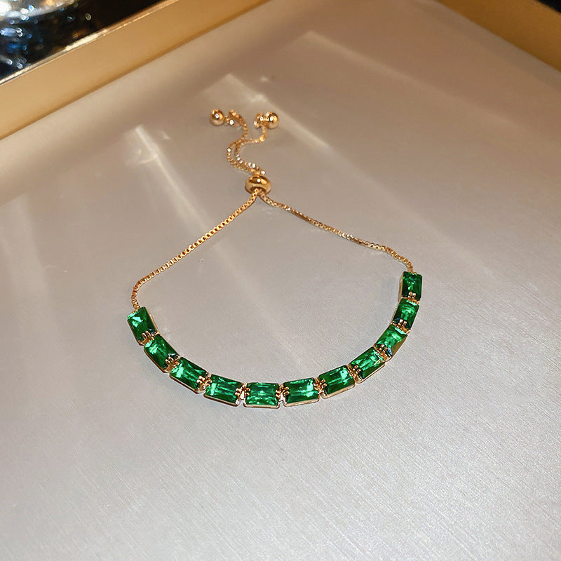Zircon Inlaid Bracelet with Emerald Green Sparkle