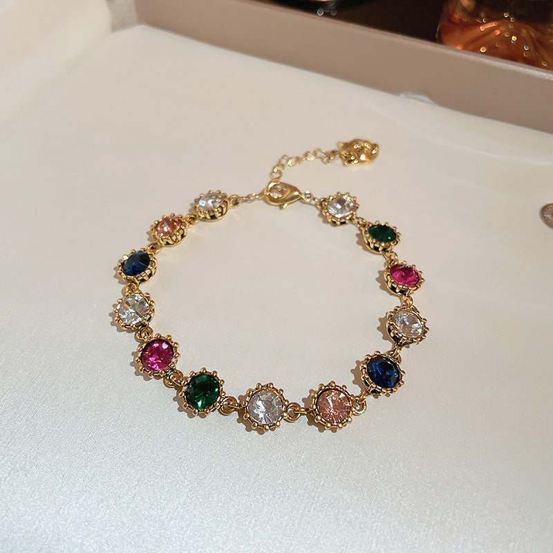 Zircon Inlaid Bracelet with Emerald Green Sparkle