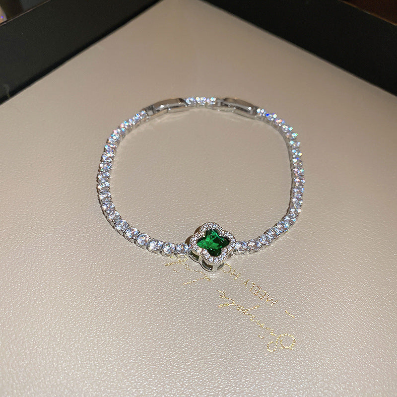 Zircon Inlaid Bracelet with Emerald Green Sparkle