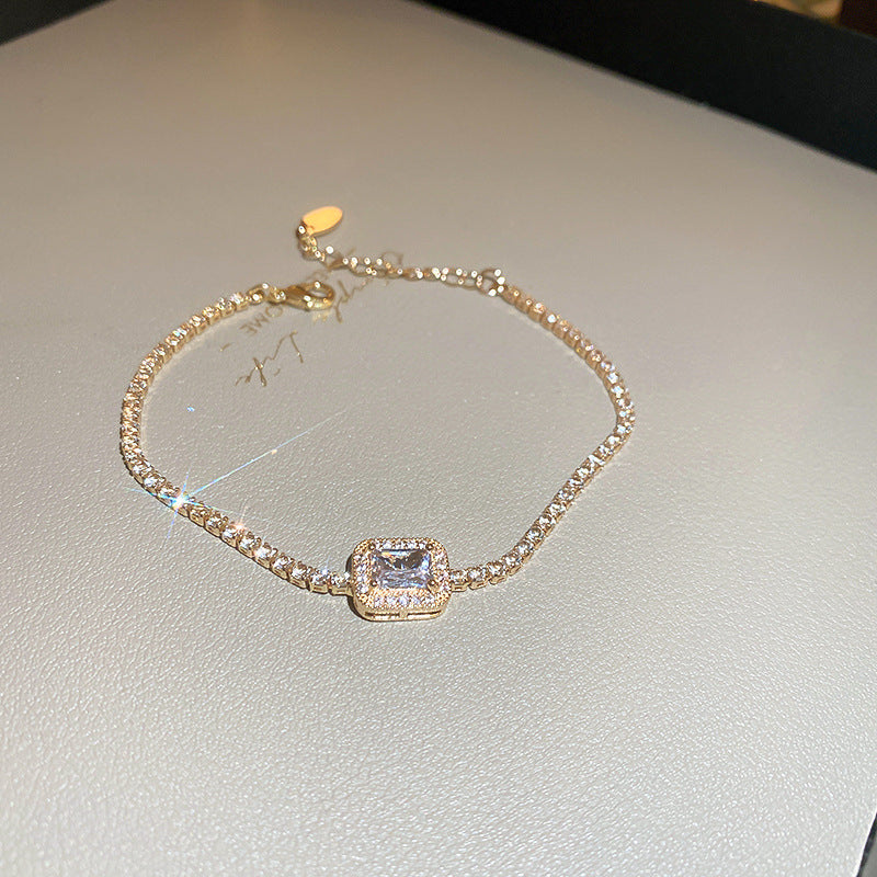Zircon Inlaid Bracelet with Emerald Green Sparkle