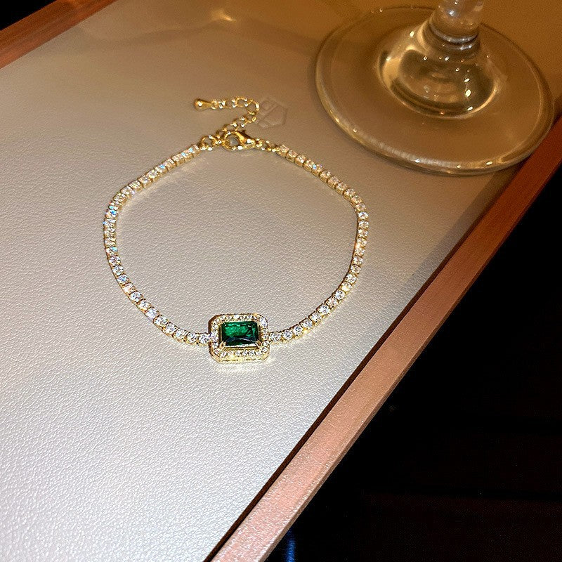 Zircon Inlaid Bracelet with Emerald Green Sparkle