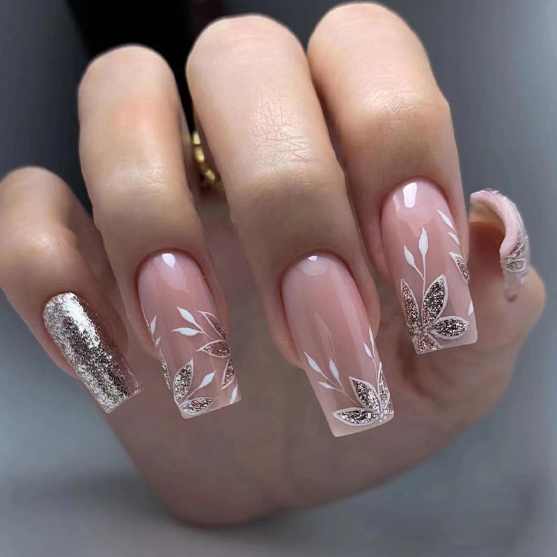 Pink Silver Glitter Maple Leaf Ballerina Nail Art Patches