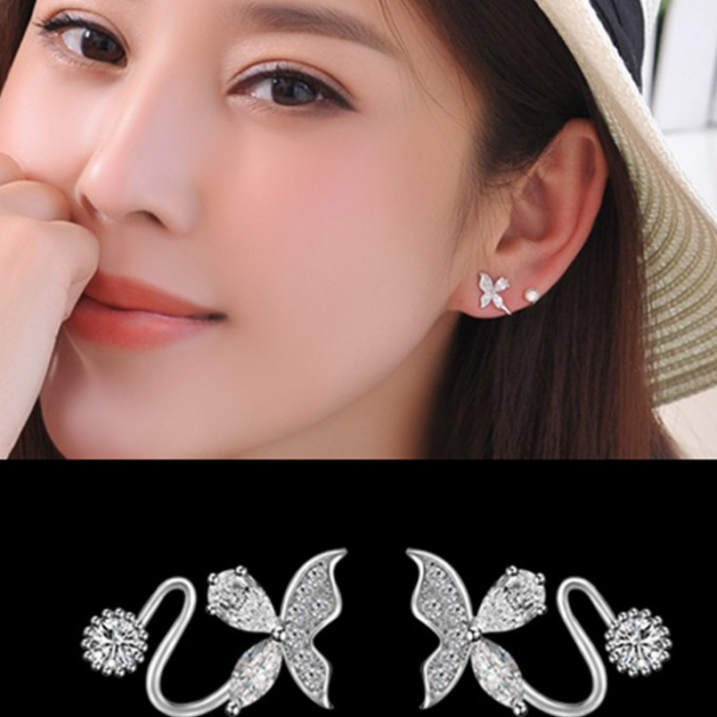 Butterfly Rhinestone Ear Clips (Earrings)