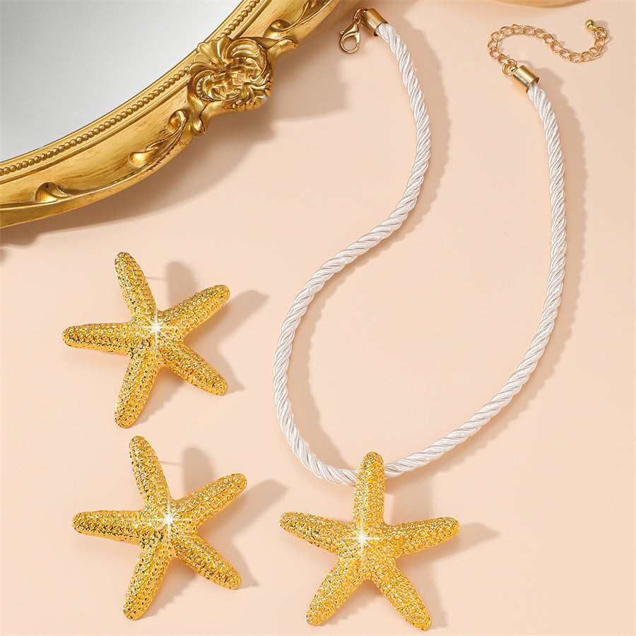 Exaggerated Star Beach Ocean Pendant Necklace Earring Set