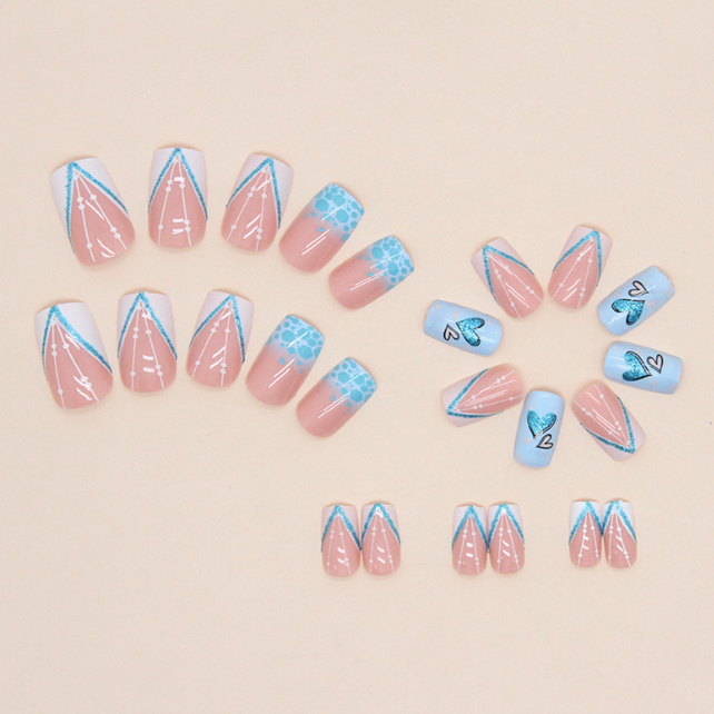 Fresh Blue Love Glitter Powder Mid-Length Fake Nails