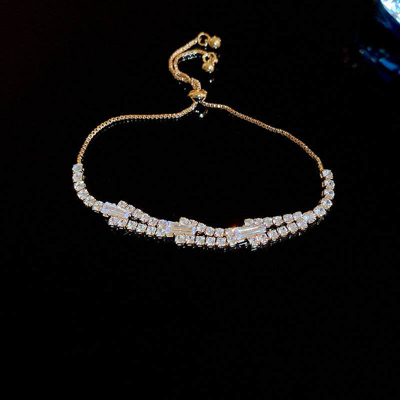 Zircon Inlaid Bracelet with Emerald Green Sparkle