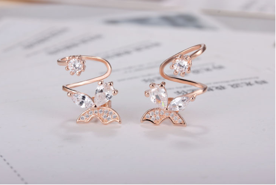 Butterfly Rhinestone Ear Clips (Earrings)