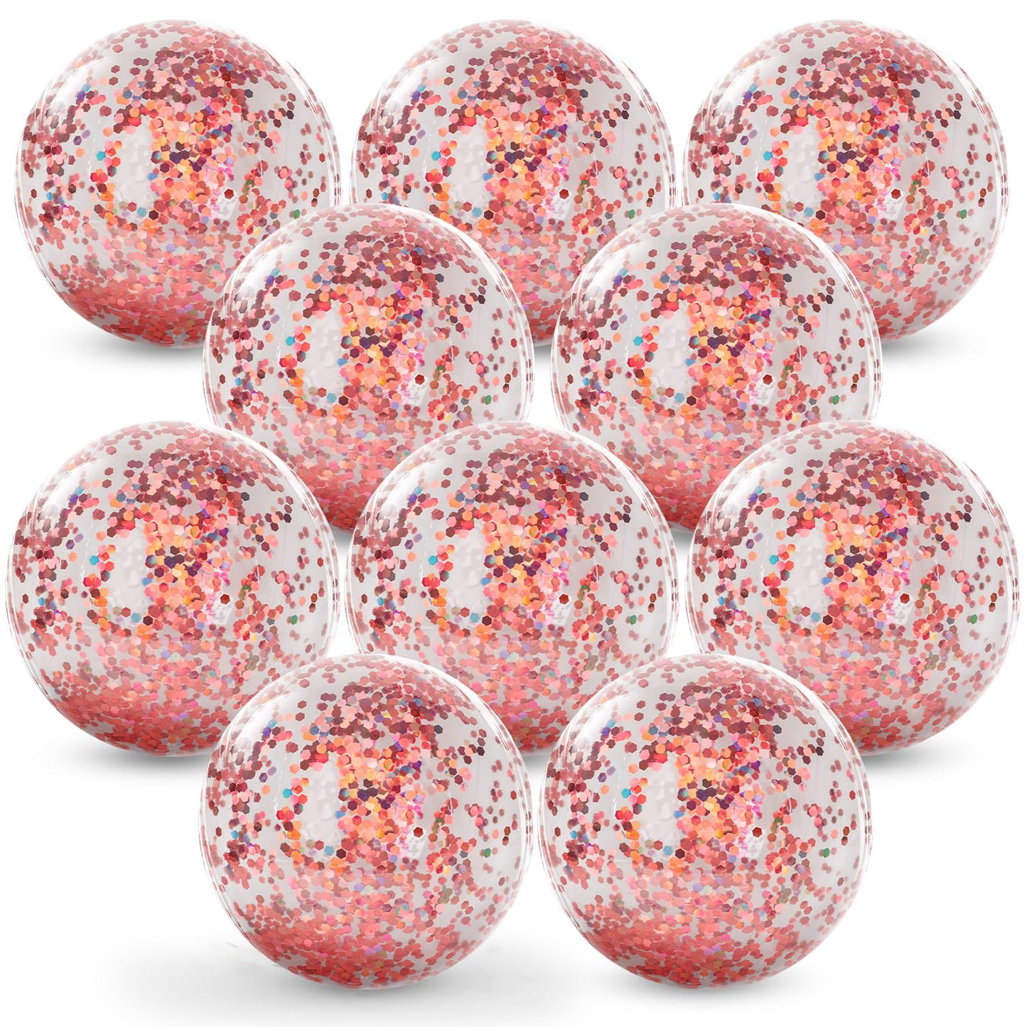 FUTUREPLUSX 10PCS Glitter Beach Balls Inflatable Pool Balls 10" Inflatable Beach Balls Pink Confetti Balls for Kids Beach Pool Summer Party
