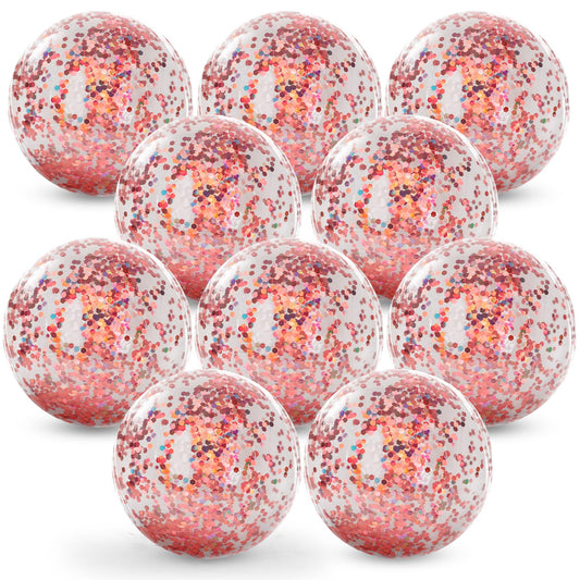 FUTUREPLUSX 10PCS Glitter Beach Balls Inflatable Pool Balls 10" Inflatable Beach Balls Pink Confetti Balls for Kids Beach Pool Summer Party