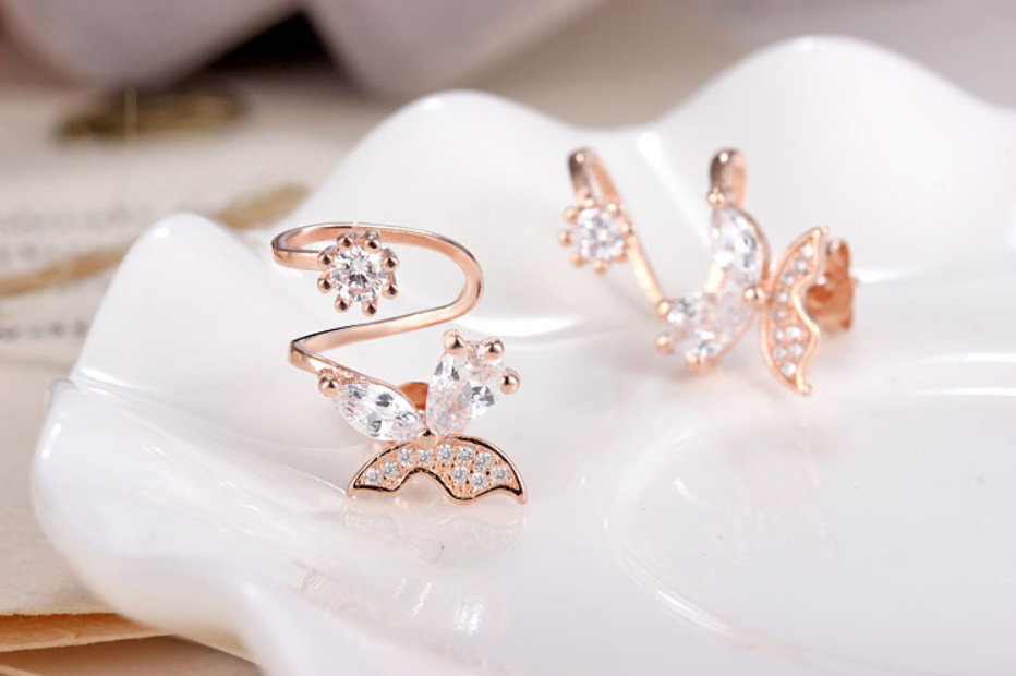 Butterfly Rhinestone Ear Clips (Earrings)