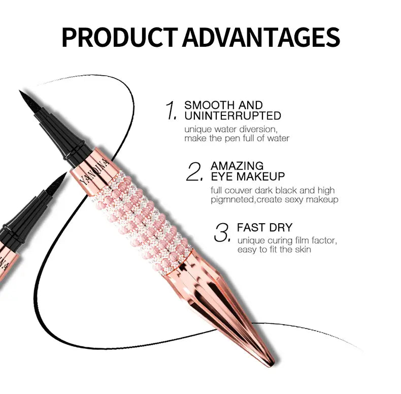 Black Liquid Eyeliner Pen with Rhinestones - Long Wear