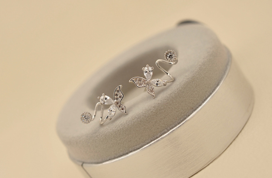 Butterfly Rhinestone Ear Clips (Earrings)