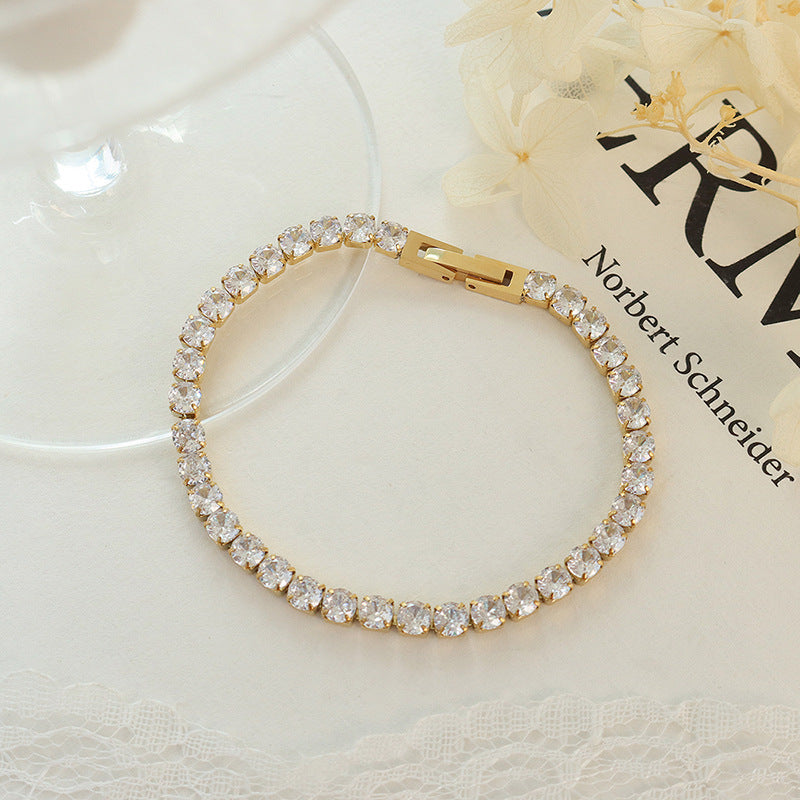 Rhinestone and Zircon Titanium Steel Bracelet