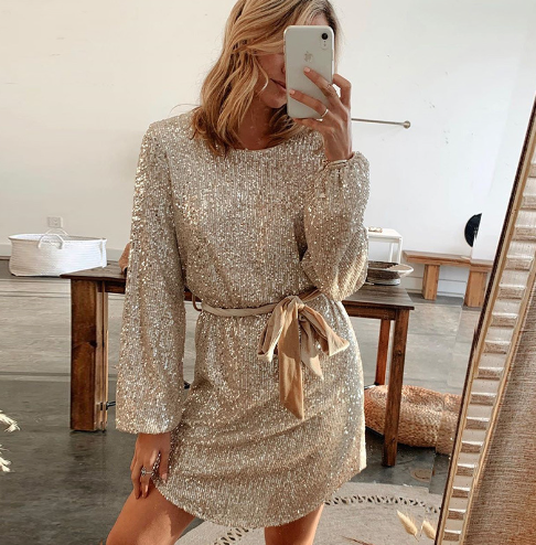 WOLFF Elegant Beige Glitter Dress for Special Occasions