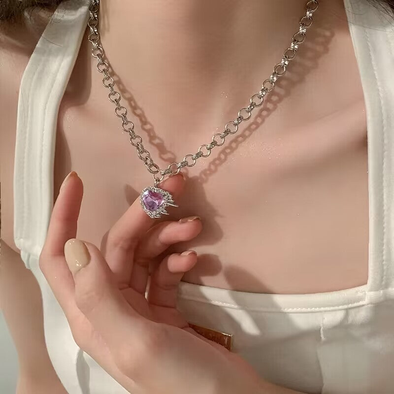 High-Quality Pink Cherry Pearl Stitch Clavicle Chain
