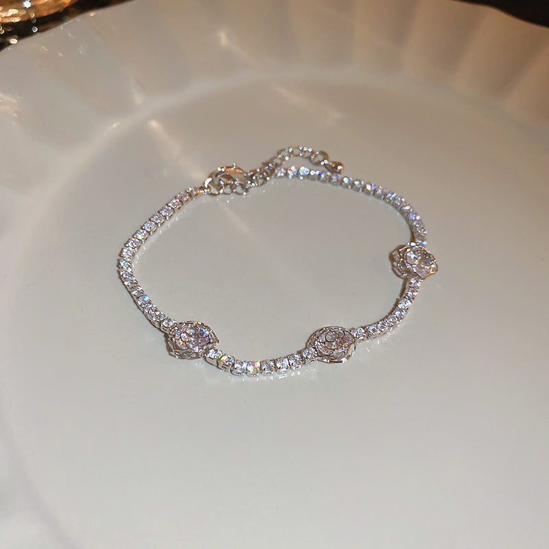 Zircon Inlaid Bracelet with Emerald Green Sparkle