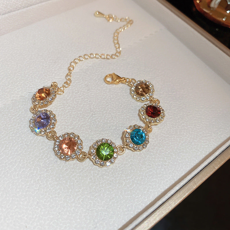 Zircon Inlaid Bracelet with Emerald Green Sparkle