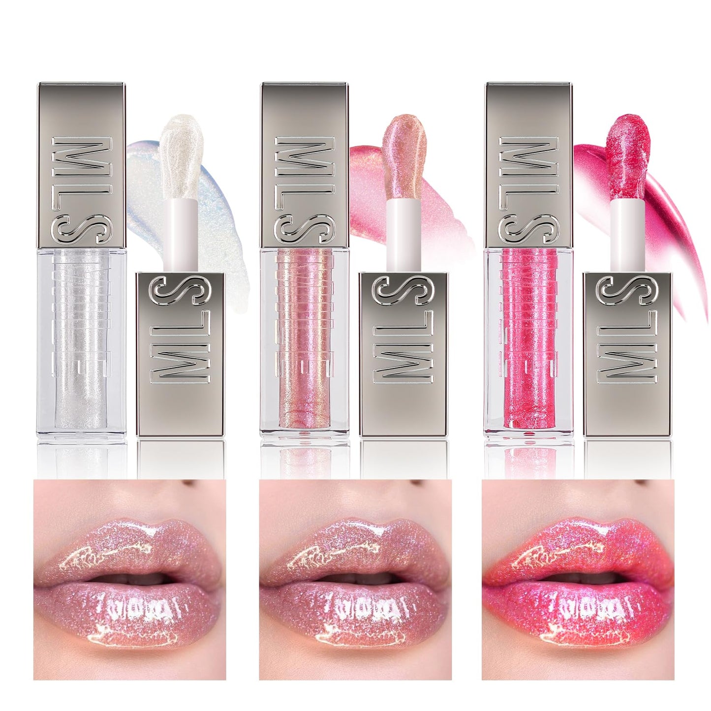 MLSMILE 3 PCS High Shine Glitter Lip GlossDiamond Glitter Lip Gloss Long Lasting Moisturizing Lip Gloss Non-sticky Glossy Glitter Liquid Lipstick for Womengirls 0.33fl oz