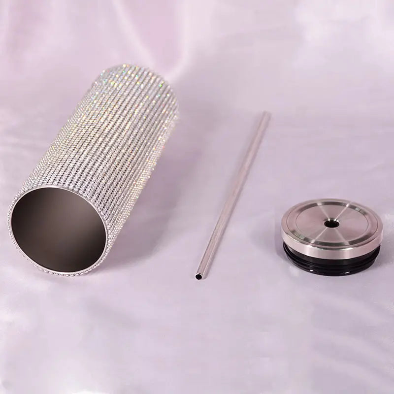 Rhinestone Bling Stainless Steel Tumbler with Straw