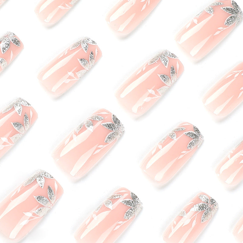 Pink Silver Glitter Maple Leaf Ballerina Nail Art Patches