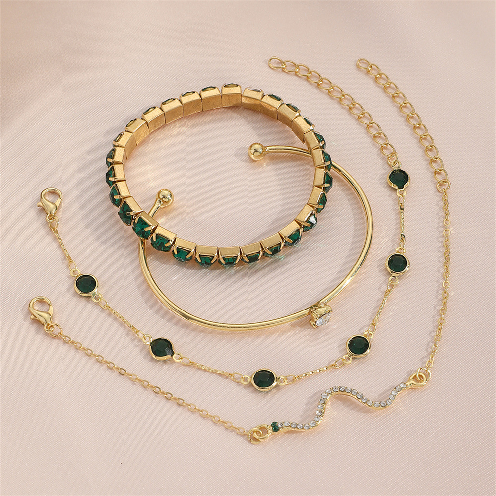 Green Diamond Stretch Bracelet Set