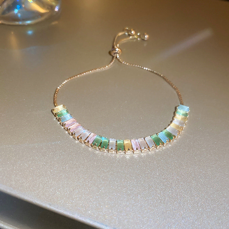 Zircon Inlaid Bracelet with Emerald Green Sparkle