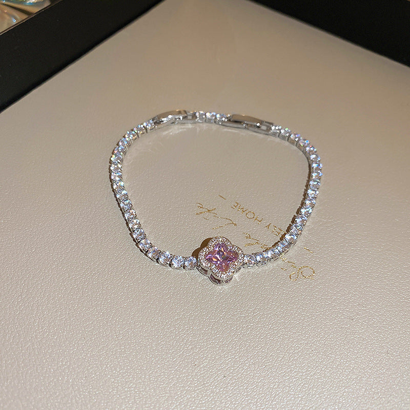 Zircon Inlaid Bracelet with Emerald Green Sparkle