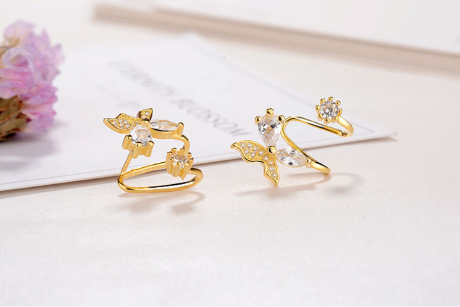 Butterfly Rhinestone Ear Clips (Earrings)
