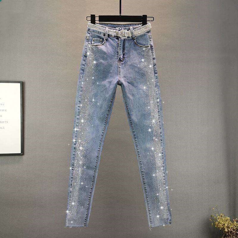 Hot Rhinestone Fashion Stretch Thin Jeans