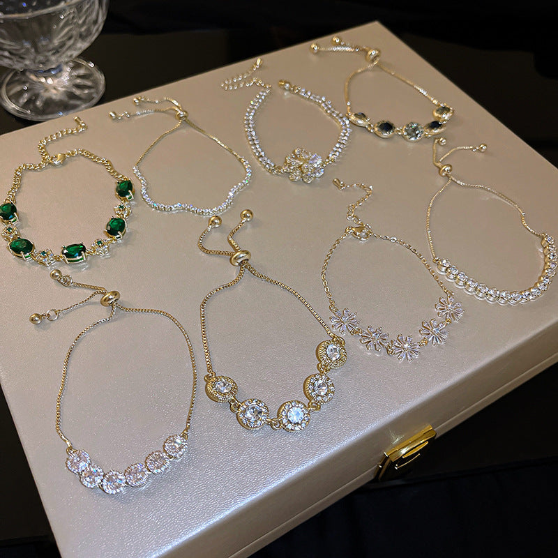 Zircon Inlaid Bracelet with Emerald Green Sparkle